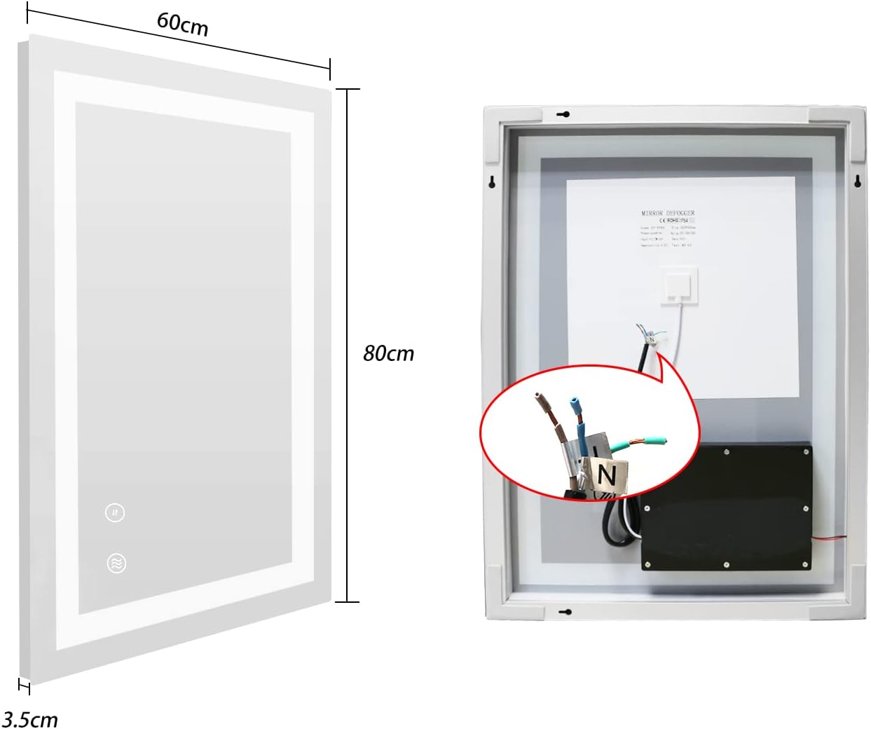 Specchio Parete LED 60x80cm, con Luce Antiappannamento, con Interruttore Touch (usato)